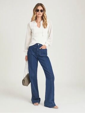 Reiss Sloane Cream Semi-Sheer Knit Top Delicate Balloon Sleeves Size XS/S (L)